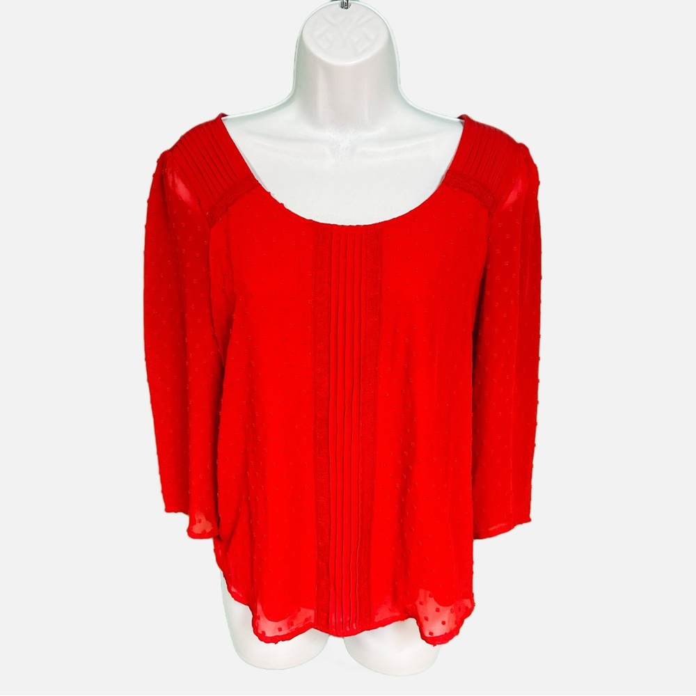 LC Lauren Conrad Red Swiss Dot Quarter Sleeve Top Womens Size S